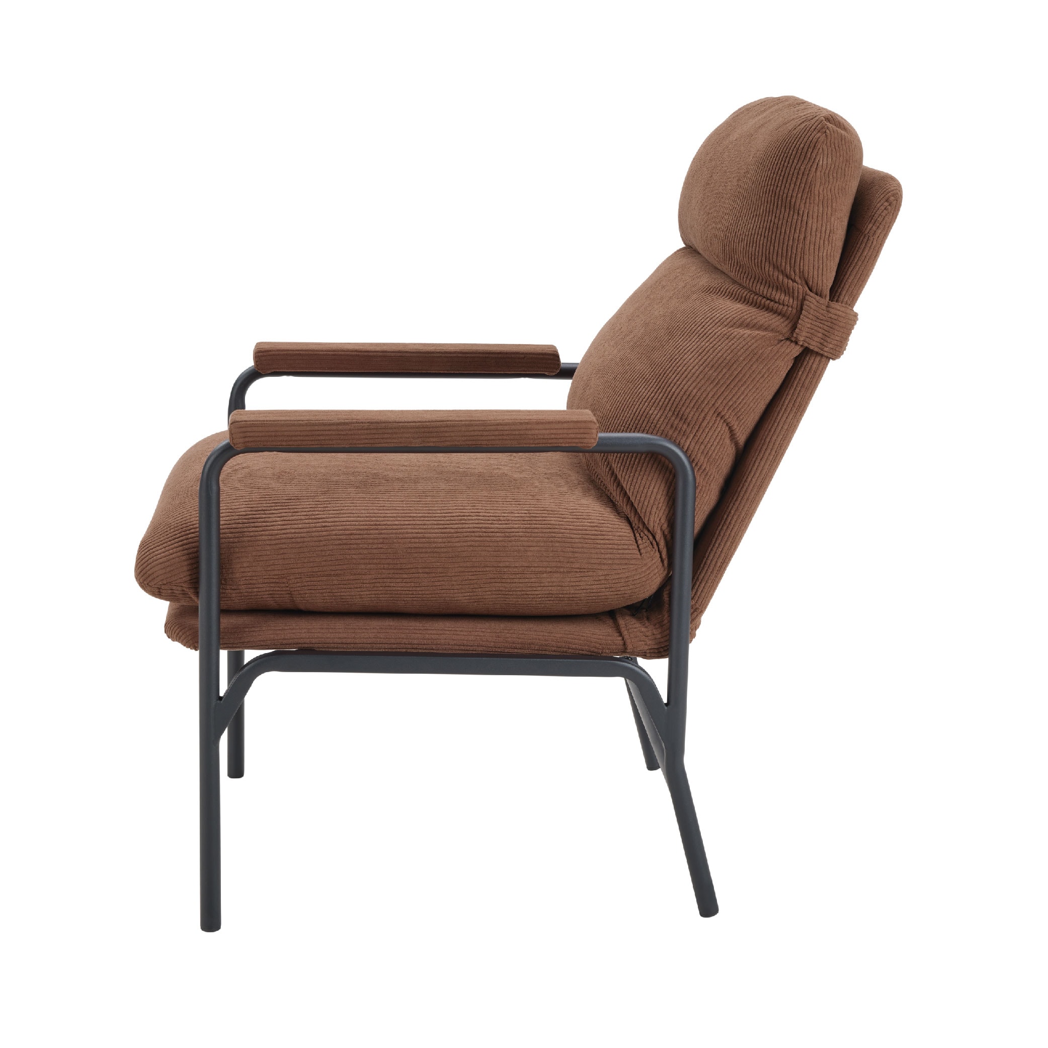Modern Accent Chair, Reclining Chair With Adjustable Backrest, Corduroy Chair With Metal Frame, Reading Chair, Comfy Lounge Chair For Living Room, Bedroom, Office, Brown_voghion.com